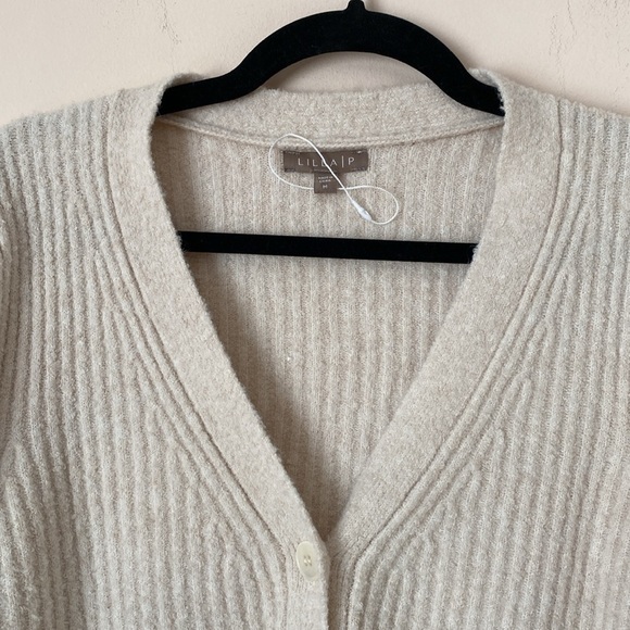 Lilla P cream puff sleeve cardigan sweater medium - Picture 2 of 7